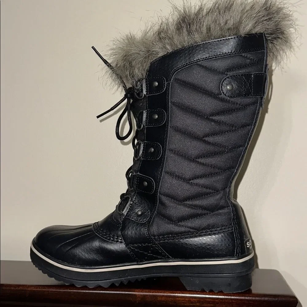 SOREL 8.5 Tolfino II Faux Fur Lined Waterproof Boot Black Gray Tall Lace up